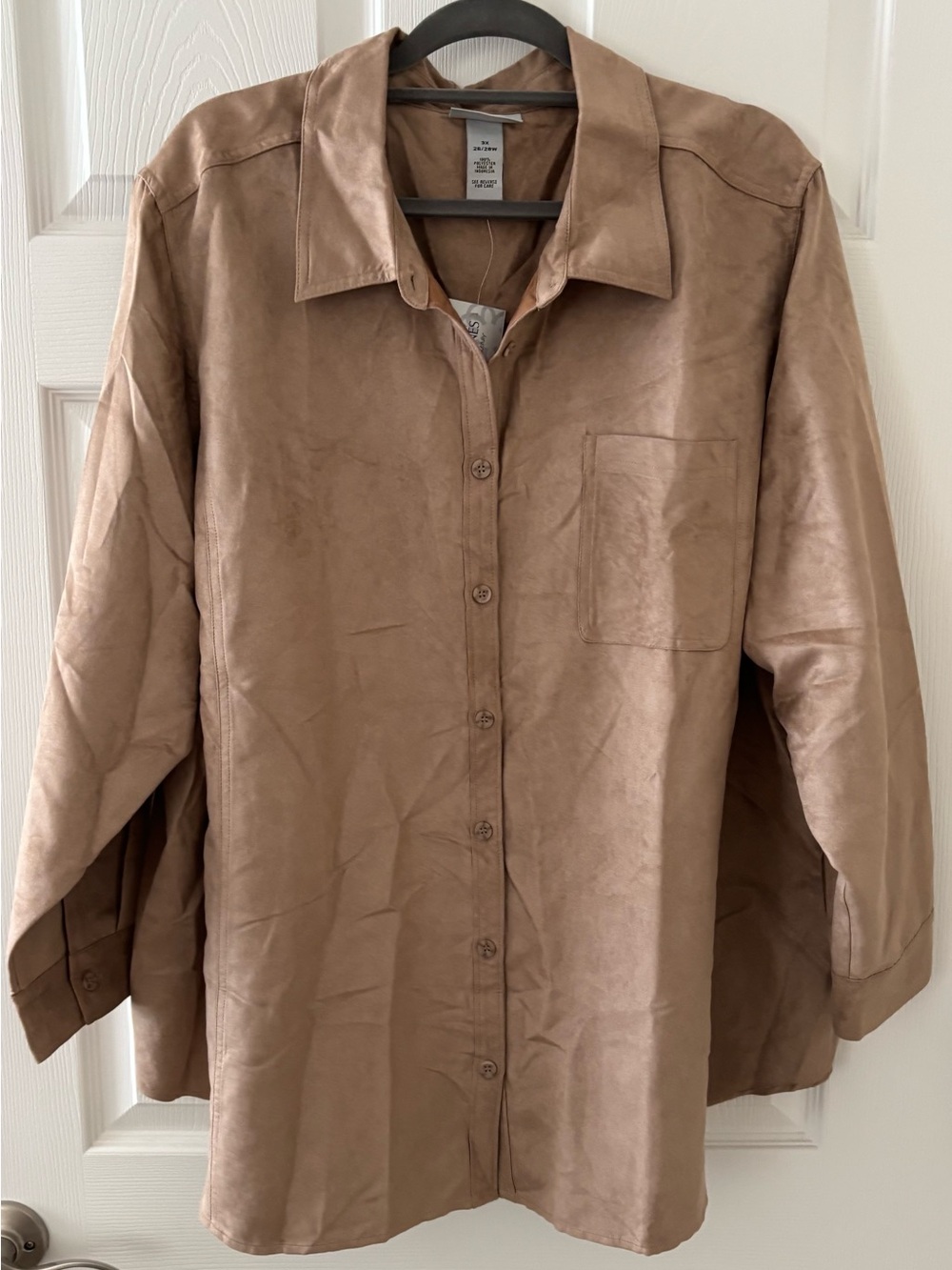 Catherines Taupe Button-Front Faux Suede Shirt Jacket NWT